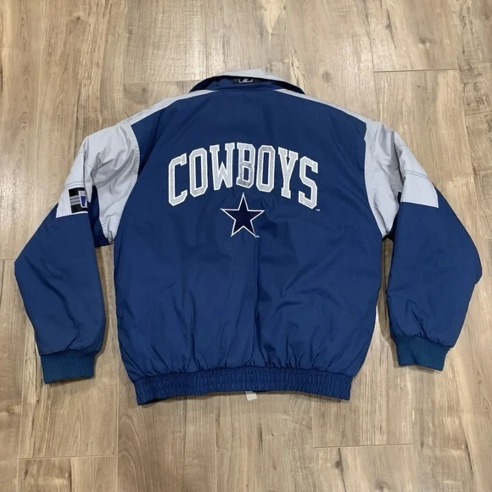 Vintage Dallas Cowboys NFL Logo 7 Puffer Coat Jacket Men's M Blue Gray‎ 90s